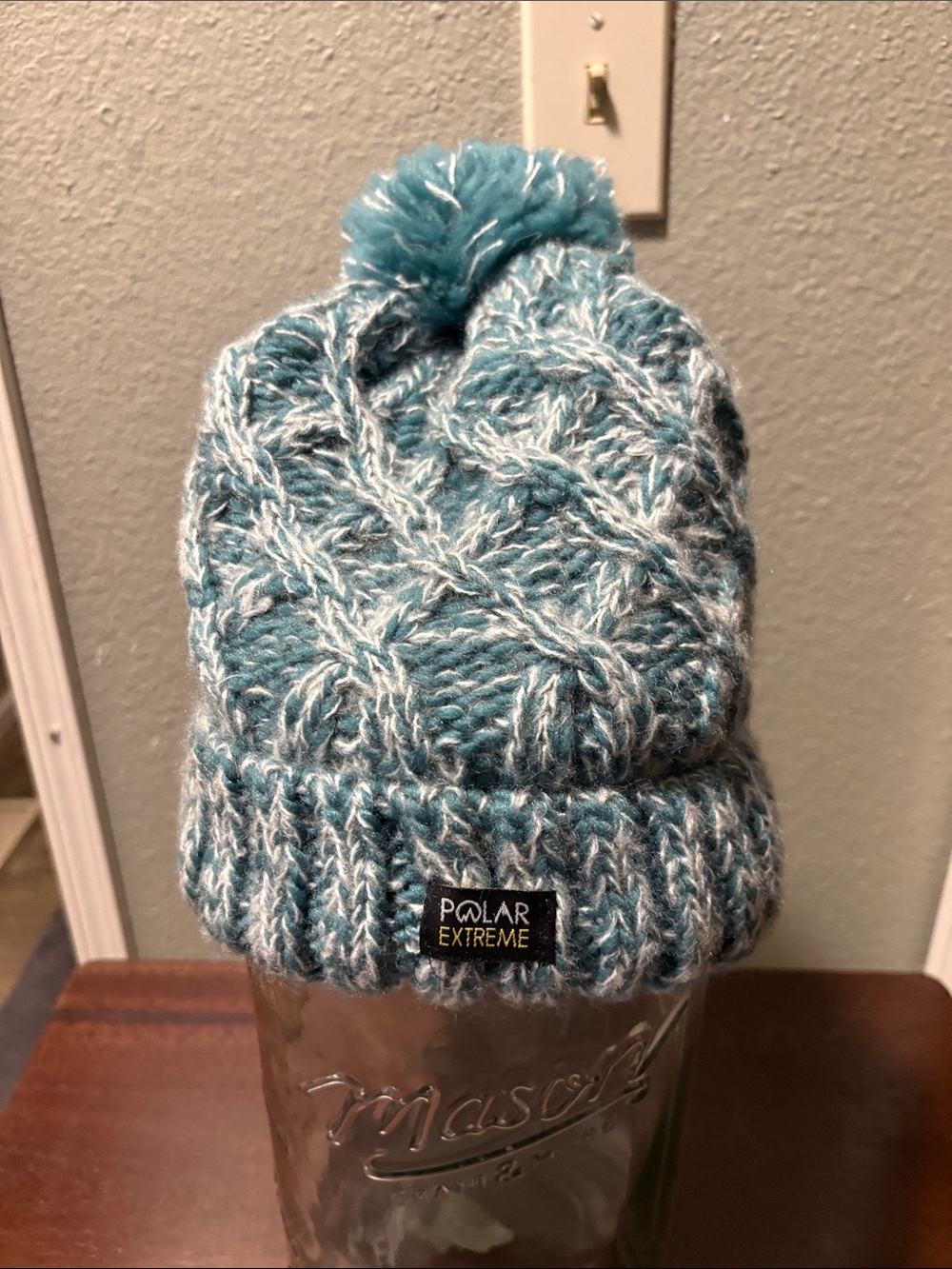 Polar Extreme Teal Cable Knit Pom Beanie
